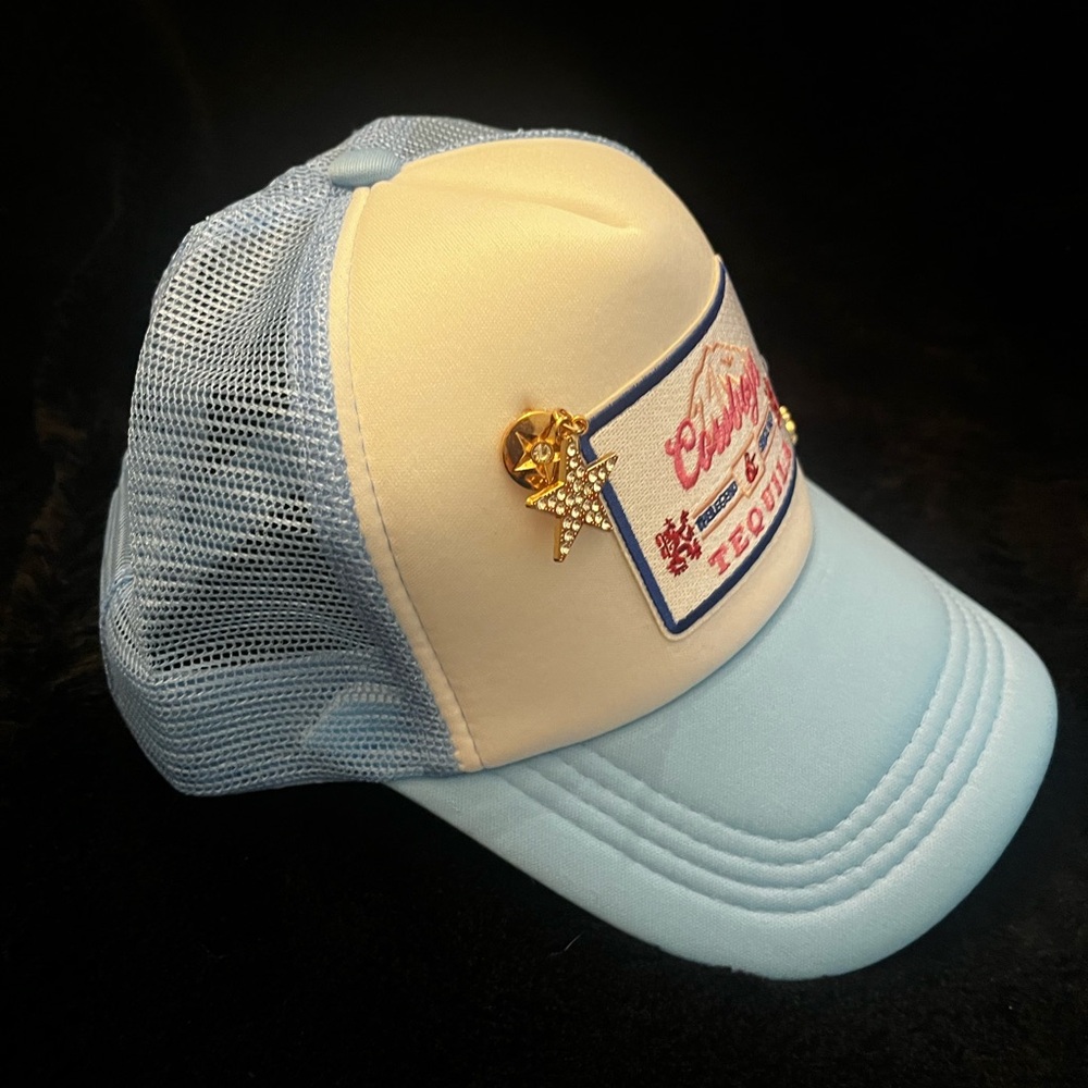 Blue and White Trucker Hat with Embroidery - Picture 3 of 3